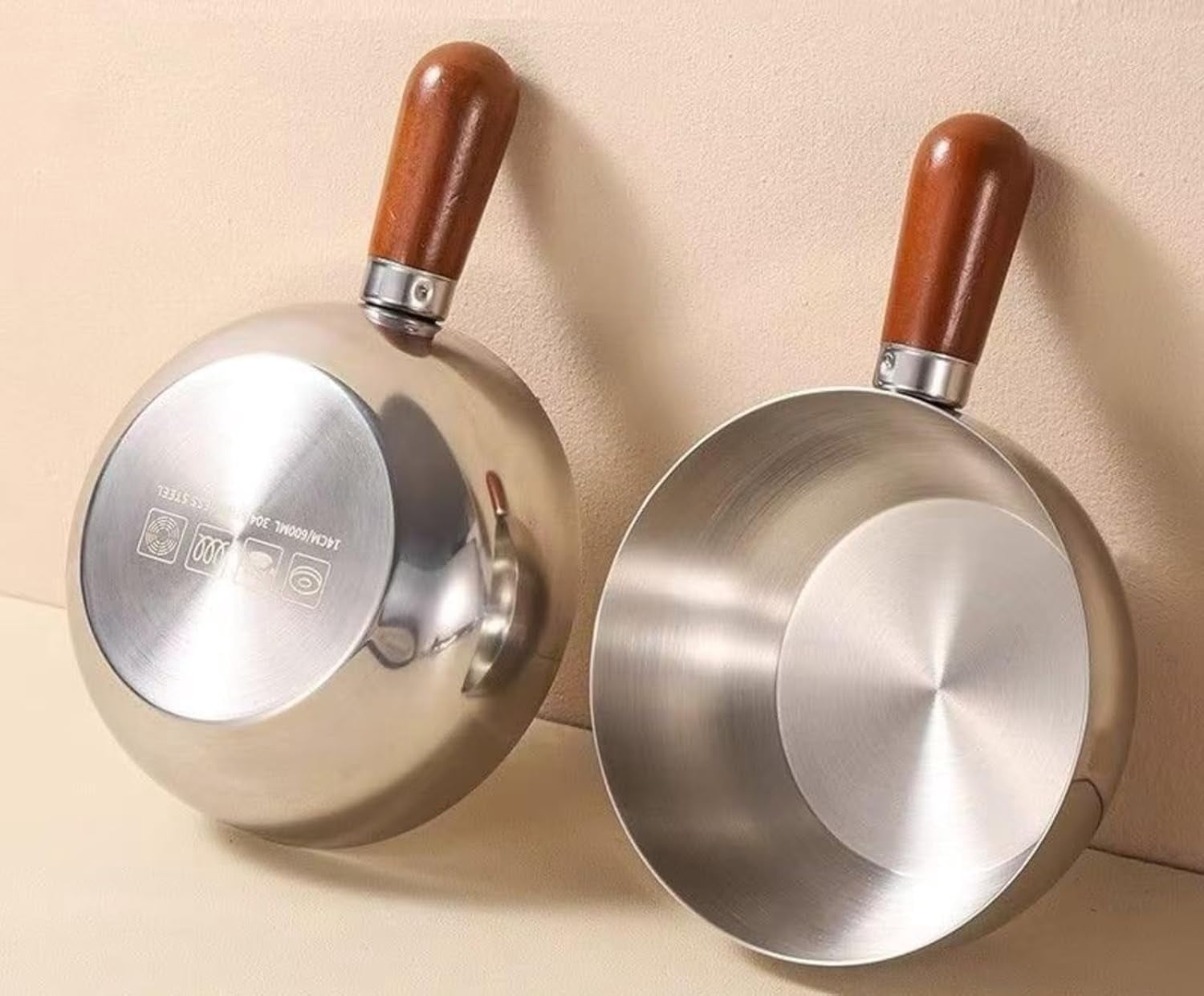 Stainless steel instant noodle pot peach wood small cooking pot