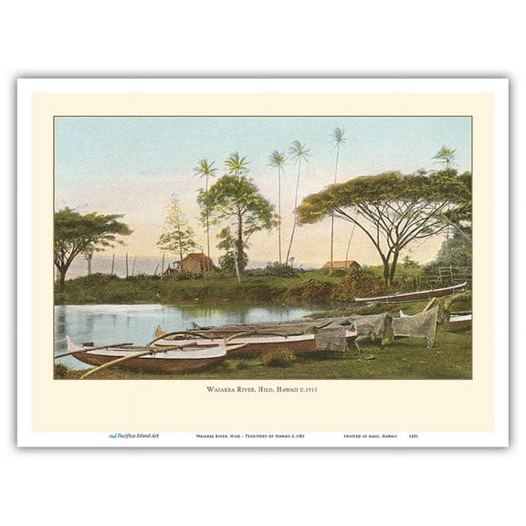 Waiakea River Hilo - Territory of Hawaii - Vintage Hawaiian Color Postcard c.1901 - Master Art Print (Unframed) 9in x 12in