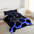thumbnail image 3 of Manfei Geometric Honeycomb Bedding Comforter Set 2pcs for Boys, Black Blue Twin Comforter Sets, Neon Gradient Hexagon Bedding Set, Super Cozy Room Decor, 3 of 8