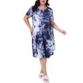 thumbnail image 1 of Camisones de Talla Grande para Mujeres Agnes Orinda, Teñido Anudado, Cuello Redondo, Manga Corta, Pijamas Suaves, Ropa de Dormir, Vestido Midi 2X Azul Oscuro, 1 of 6