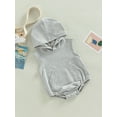 thumbnail image 3 of hirigin Infant Baby Summer Romper, Sleeveless Contrast/Solid Color One-Piece Hooded Bodysuit, 3 of 8