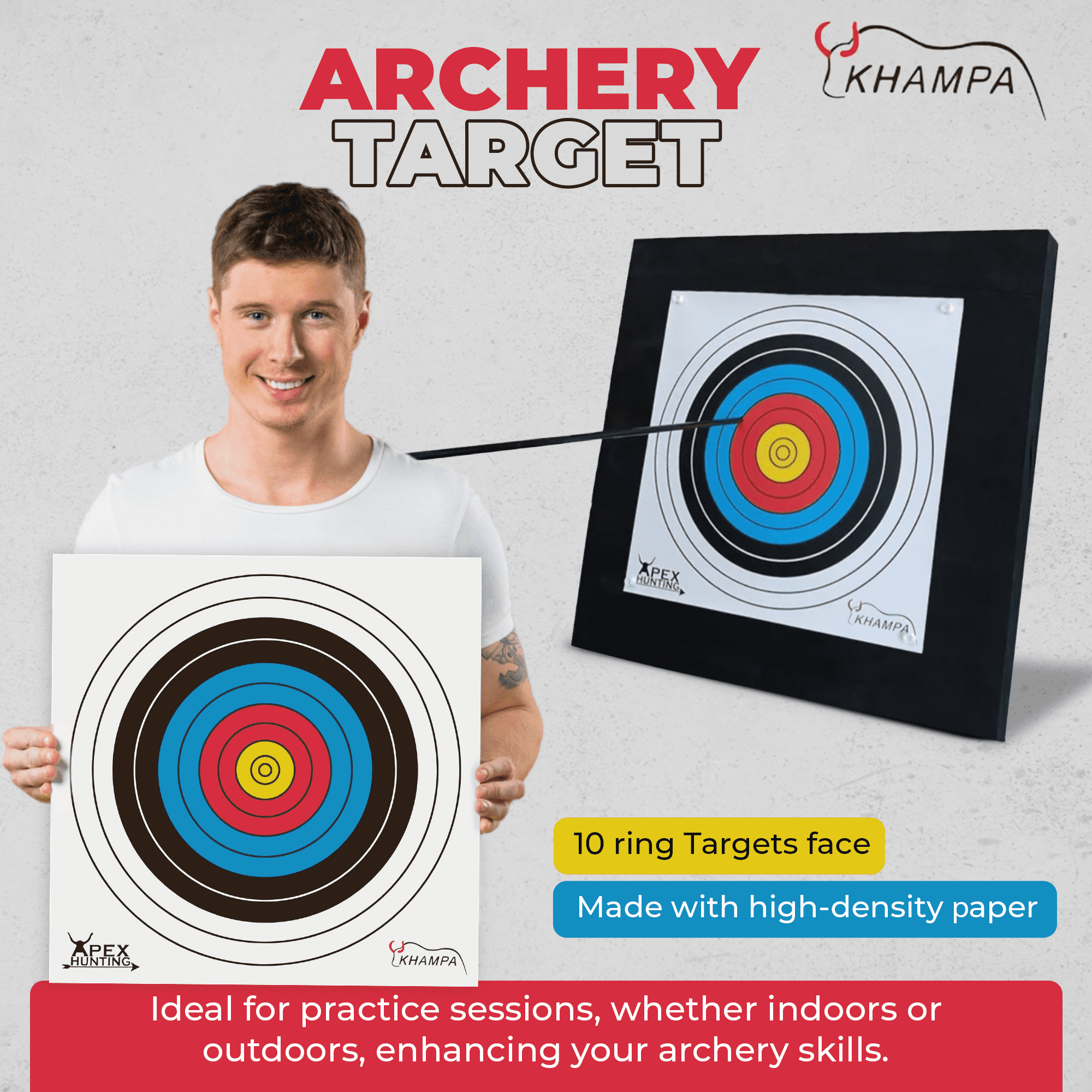 Paper Archery Target - Water & Tear Resistant - 15 in x 15 in (40cm) - 20 Pack