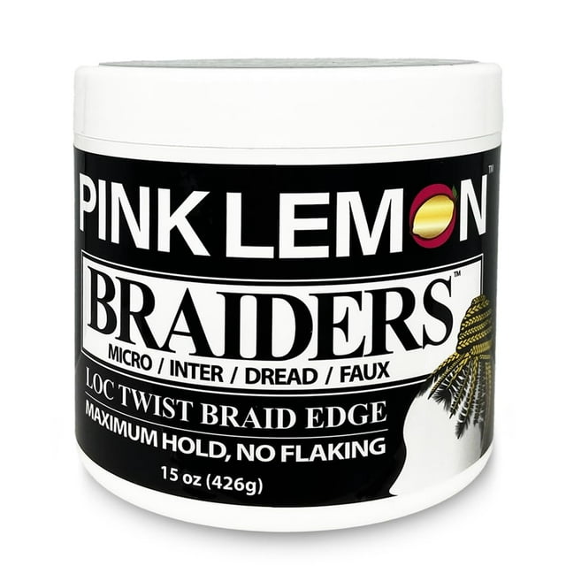 PINK LEMON Braiders (15 oz) - Maximum Hold, No Flaking, Long Lasting Hold, High Shine. For Micro, Inter, Dread, Faux, Loc, Twist, Braid, Edge.