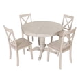 thumbnail image 2 of Dining Table Chair Set, Set of 5, Round Table Convertible to Oval Shape Table with Center Shelf, Kitchen Table Set with 1 Table and 4 Wooden High Back Chairs for Home, Antique White, 2 of 7