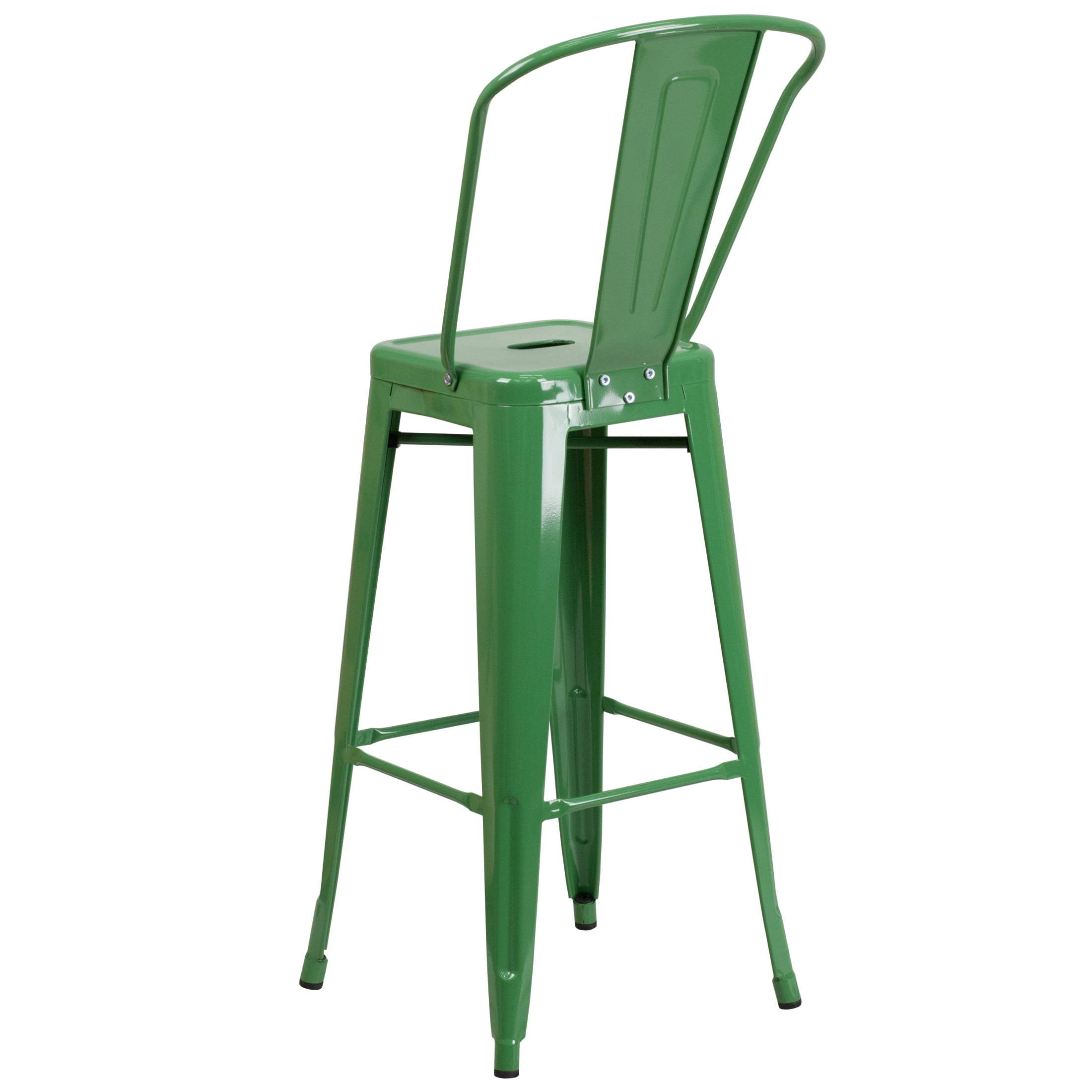 Merrick Lane Contemporary Square Indoor-Outdoor Use Curved slatted back Bar Height Stool, Green