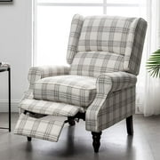 Mellcom Push Back Massage Recliner Chair, Modern Upholstered Wingback Armchair for Living Room, Beige Plaid