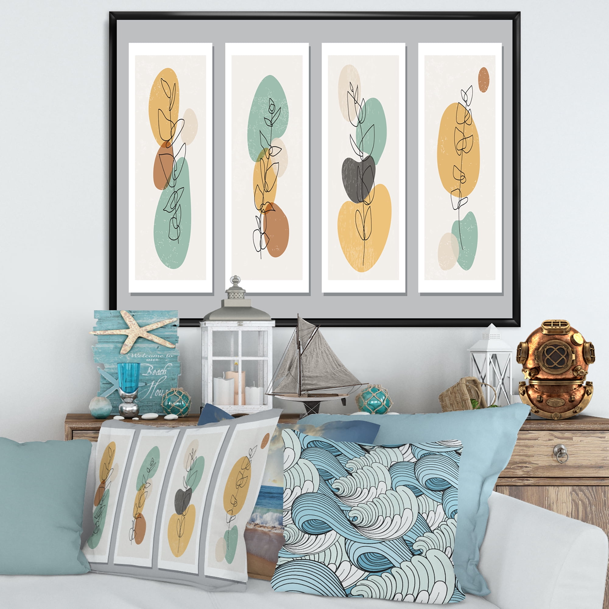 Designart 'Compostion Minimalistic of Organic Shapes III' Modern Framed Canvas Wall Art Print