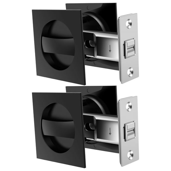 Sutowe 2Pcs Pocket Door Lock Matte Black Square Pocket Door Privacy Latch Hardware Modern Style Easy to Install Door Hardware for Bedroom Bathroom