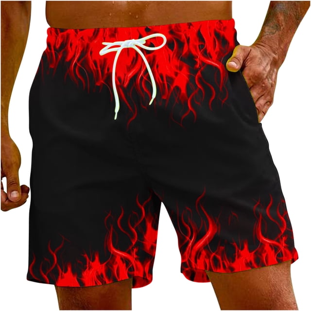 Penkiiy Shorts de Carnaval, Short de Plage Décontracté pour Homme à Imprimé Flamme Spécial, Pantalon Short 2TG Rouge