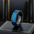 thumbnail image 3 of Jewelry Avalanche Blue & Black Tungsten Wedding Band, 8mm Notched Edge Comfort Fit Ring for Men, size 12, 3 of 4