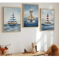 thumbnail image 4 of Hieng Blue Nautical Nursery Wall Art Vintage Sailboat Lighthouse Pictures Wall Decor Boy Coastal Posters Navy Sea Ocean Canvas Print Artwork for Kids Boys Room Playroom Bedroom Decor, Unframed, 4 of 6