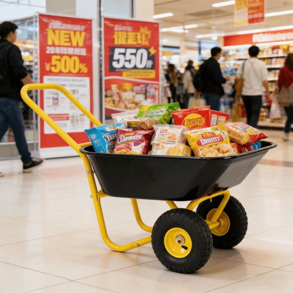 DEGUO Two-wheeled barrow, Home Utility Garden Cart, Large Heavy Duty Yard Cart for Gardening & Planting, Lawn, Farm, Construction Site, Yellow