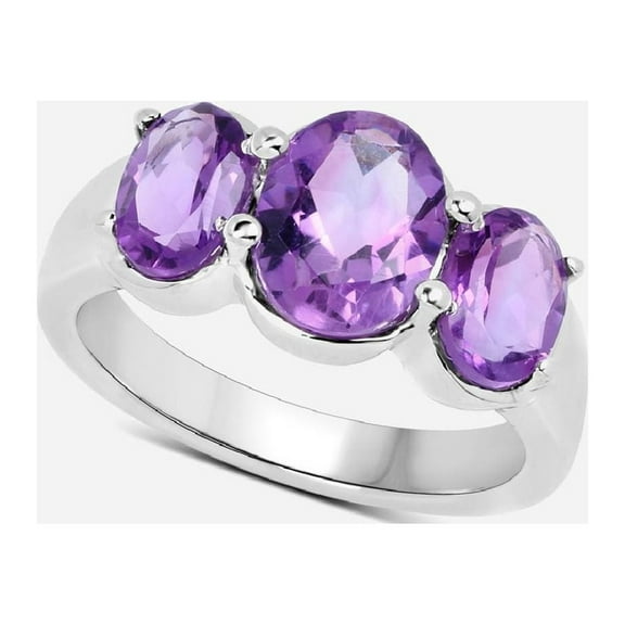 3 Stone Natural Amethyst Gemstone 3.20 Ctw 925 Sterling Silver Valentines Day Gifts Ring