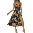 thumbnail image 4 of Generic Women's Summer Dress V Neck Floral Maxi Tropical Long Beach Vacation Side Slit Dress, 4 of 4