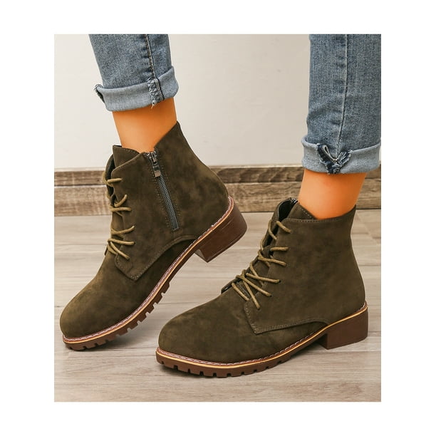 Oucaili Botas para mujer con cordones botines de tobillo botas bajas botas de combate de trabajo Bodega Aurrera en linea