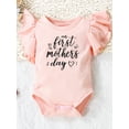 thumbnail image 2 of Niusricy Mother's Day Kids Infant Baby Girl Clothes 0 3M 6M 9M 12M Newborn Ruffled Sleeves Jumpsuit Letter Print Round Neck Romper Summer T-shirt Bodysuit for Casual Daily Fashion, 2 of 8