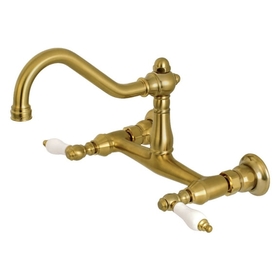Kingston Brass KS3247PL Vintage Double-Handle Wall Mount Bathroom Faucet, Brushed Brass