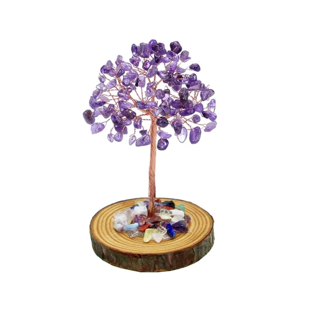 Yuarrent Árbol de piedras curativas y de cristal hecho a mano, opción de regalo, para decoración de escritorio, cristales y piedras curativas Decoración del hogar Púrpura