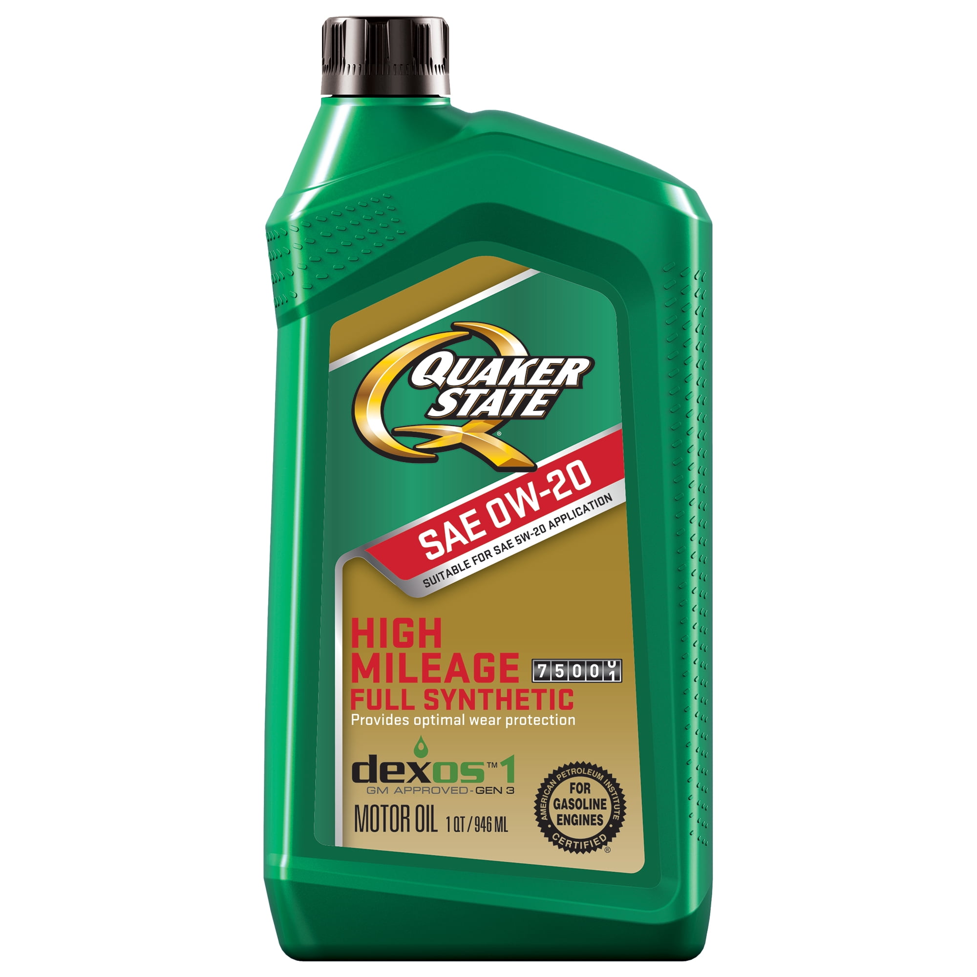Quaker State Full Synthetic High Mileage 0W-20 Motor Oil, 1 Quart