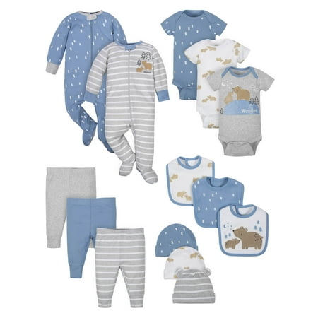 Wonder Nation Baby Boy Newborn Clothes Essentials Gift Set,