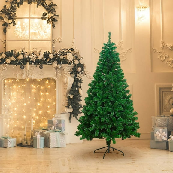 DAMAI 5 Feet Premium Spruce Holiday Christmas Tree, Artificial Pine Full Xmas Tree w/ 1100 Branch Tips, Easy Assembly, Metal Hinges & Foldable Base for Home Office Holiday Party Decoration