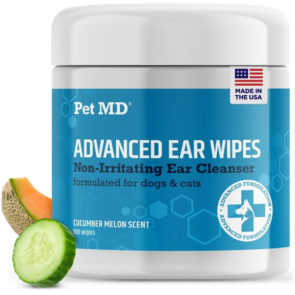 Pet MD Advanced Otic Ear Cleaner Wipes for Cats and Dogs - Veterinary Formula Treats Ear Infections - 100 Count
