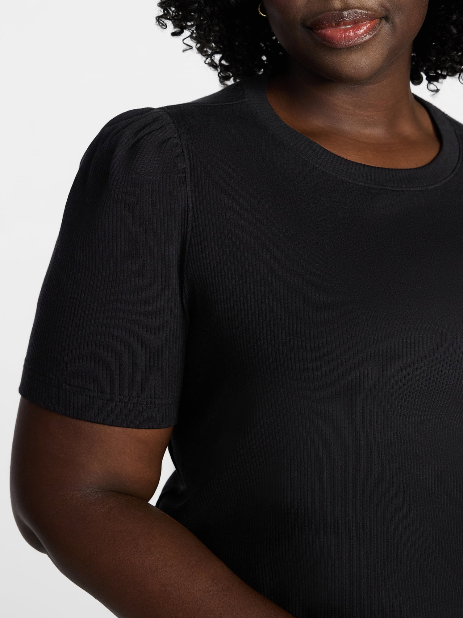 Terra & Sky Women's Plus Size Crewneck Top with Short Puff Sleeves, Size 0X-4X
