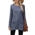 thumbnail image 5 of Htigea Women Long Sleeve Tunic Tops Solid Crewneck Pullover Casual Loose Fit Shirts Soft Comfy Everyday Tshirt with Pockets Navy L, 5 of 9