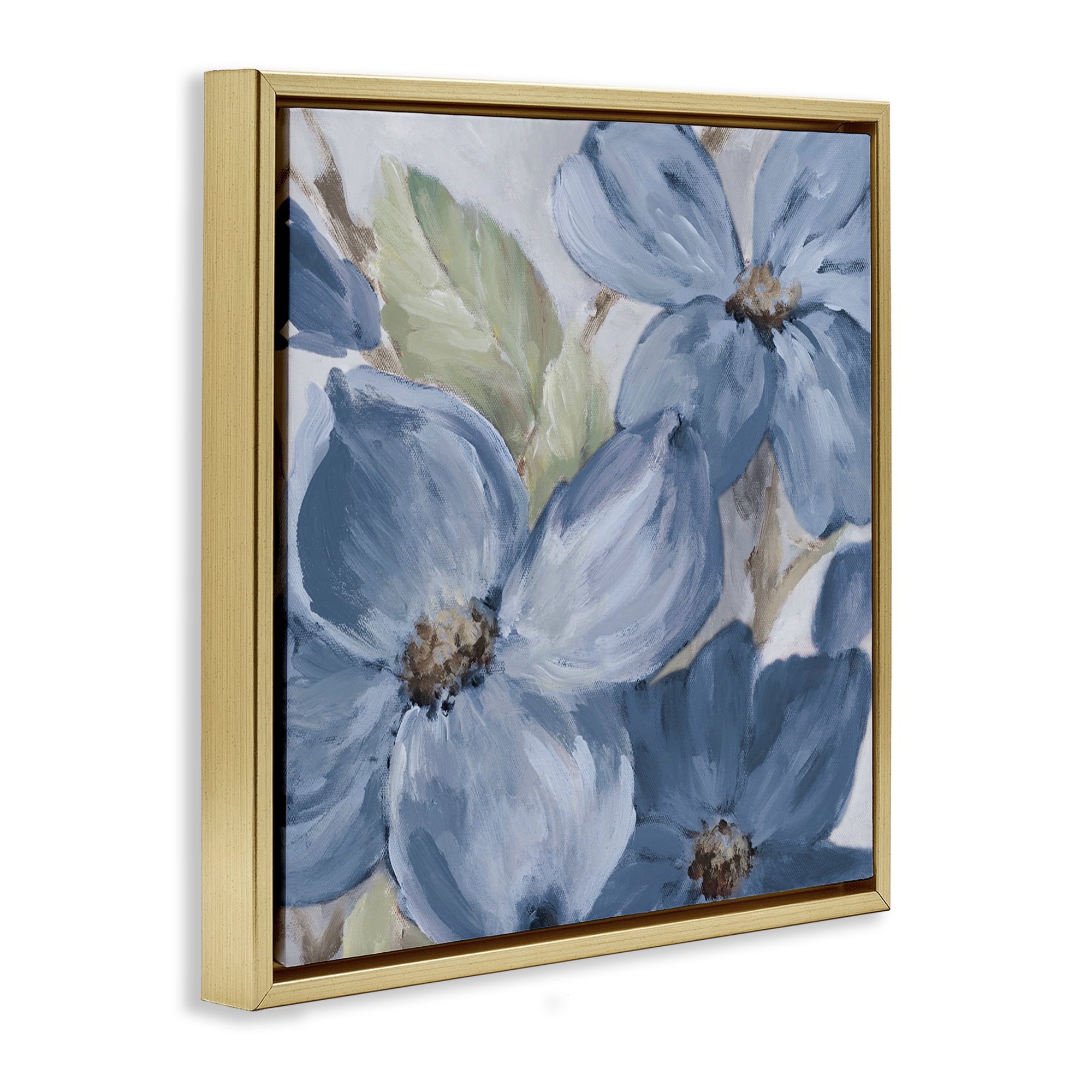 Stupell Industries Silent Blue Bloom Botanical & Floral Painting Gold Floater Framed Art Print Wall Art, 18 x 18