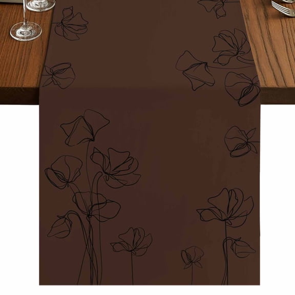 Table Runners 120 Inches Long Dress Scarves, Brown Flowers Farmhouse Coffee/Dining/Kitchen Table Runner for Living Room, Japanese Abstract Floral Plants Simple Art 13x120 Inch