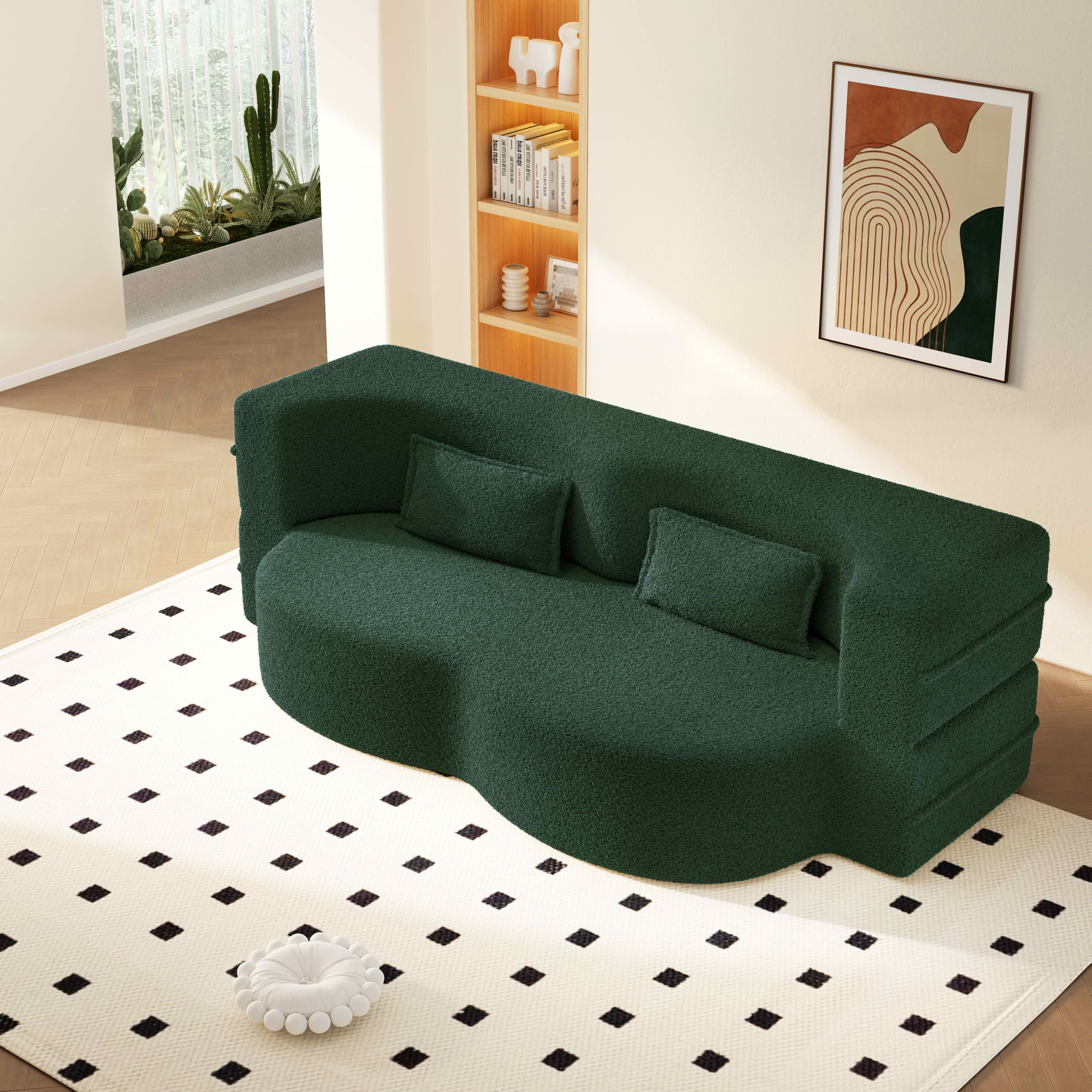 MAYEERTY Twin Corduroy Foldable Foam Floor Sofa Bed, Zero Assembly Vacuum Compressed Sleeper with 2 Pillows