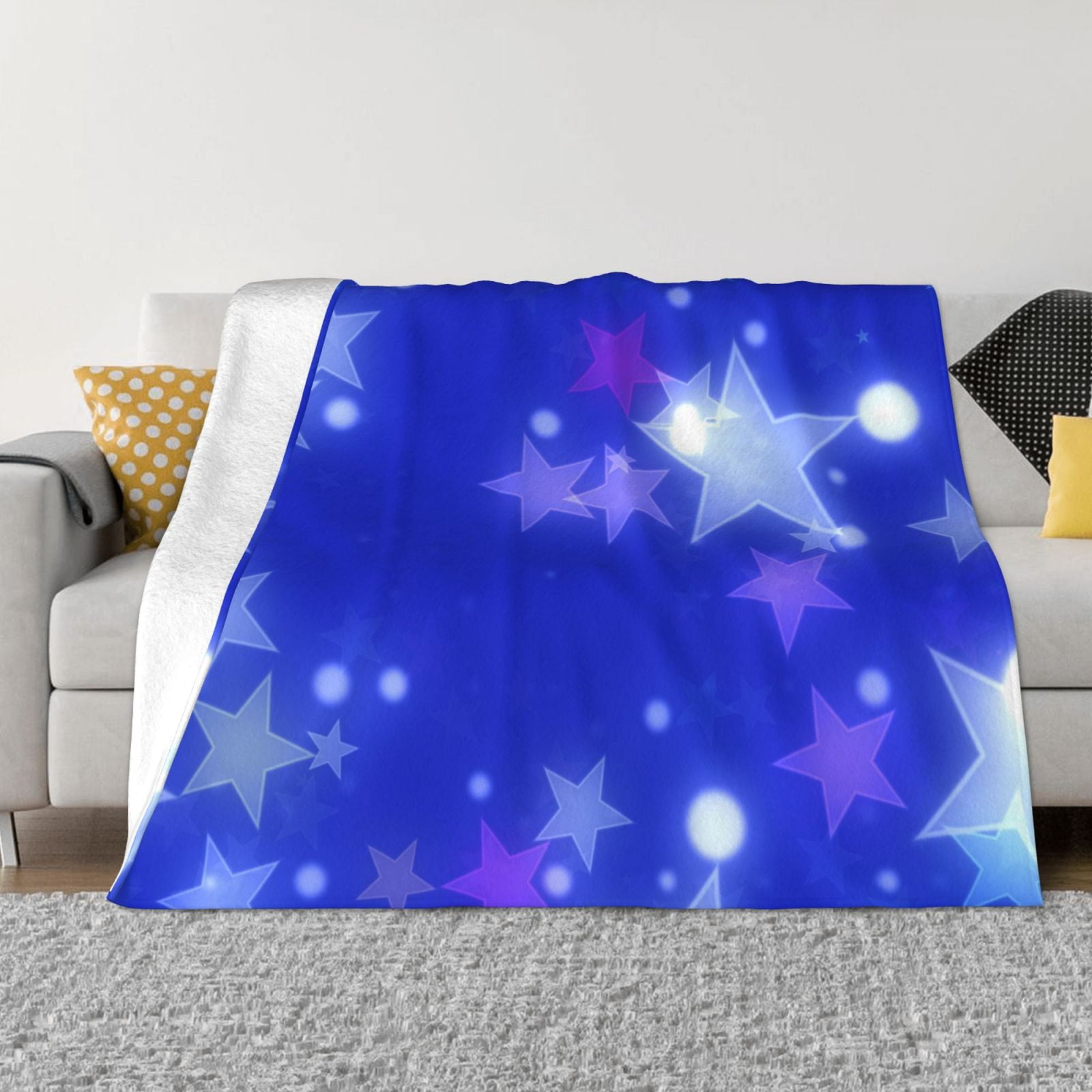 Blue Dream Stars Blanket, Fluffy Soft Cozy Blanket Flannel Plush