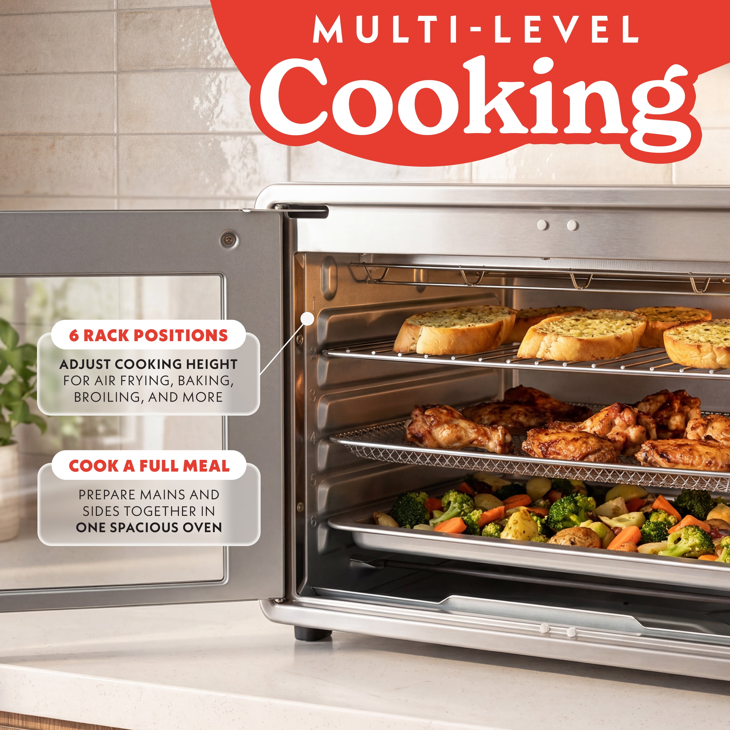 Gourmia Air Fryer French Door Toaster Oven - 9 Slice Capacity, 12 Presets, Stainless Steel
