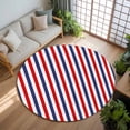 thumbnail image 3 of 8ft Round Rug, Red Blue White Striped Non-Skid Rubber Backing Large Area Rugs - Living Room Bedroom Home Office, Modern Simple Stripes Indoor Floor Mat Carpets Washable Rug, 3 of 9