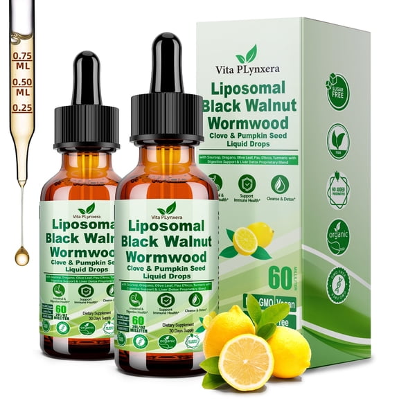 2 Pack Wormwood Black Walnut Clove Cleanse Drops for Human, 15-in-1 Triple-Action Gut Detox & Digestive Wellness Organic Liquid Tincture w. Soursop Pau Darco Oil of Oregano, Elimination Detox Cleanse