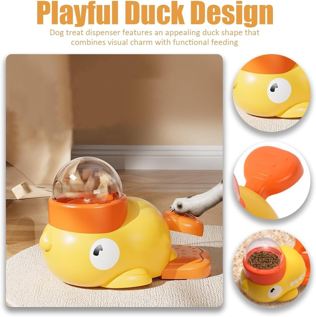 2-in-1 Dog Interactive Treat Dispenser Toy - Durable Food Puzzle Slow Feeder, Duck Shape Enrichment Toys with Button, Mentally Stimulating Toys for Dogs/Cats/Pets