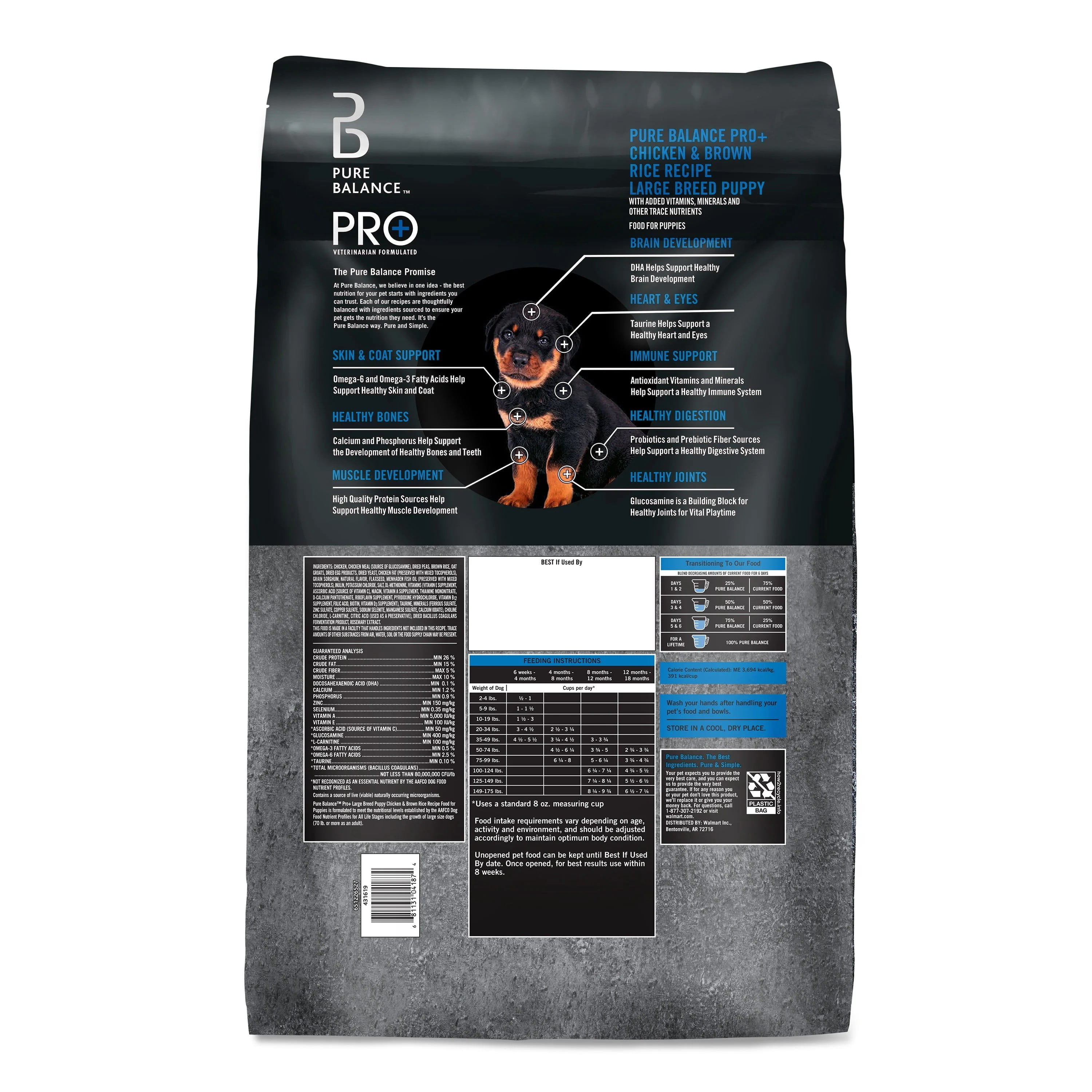 (4 pack) Pure Balance Pro+ Chicken and Brown Rice Large Breed Puppy Food, 16 lbs