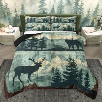 Homewish Wild Deer Bedding Comforter Set,Jungle Animal Twin Comforter Sets,Rustic Plant Pine Tree Bedding Set For Boys Kids,Breathable Home Decor Reversible,2 Pieces