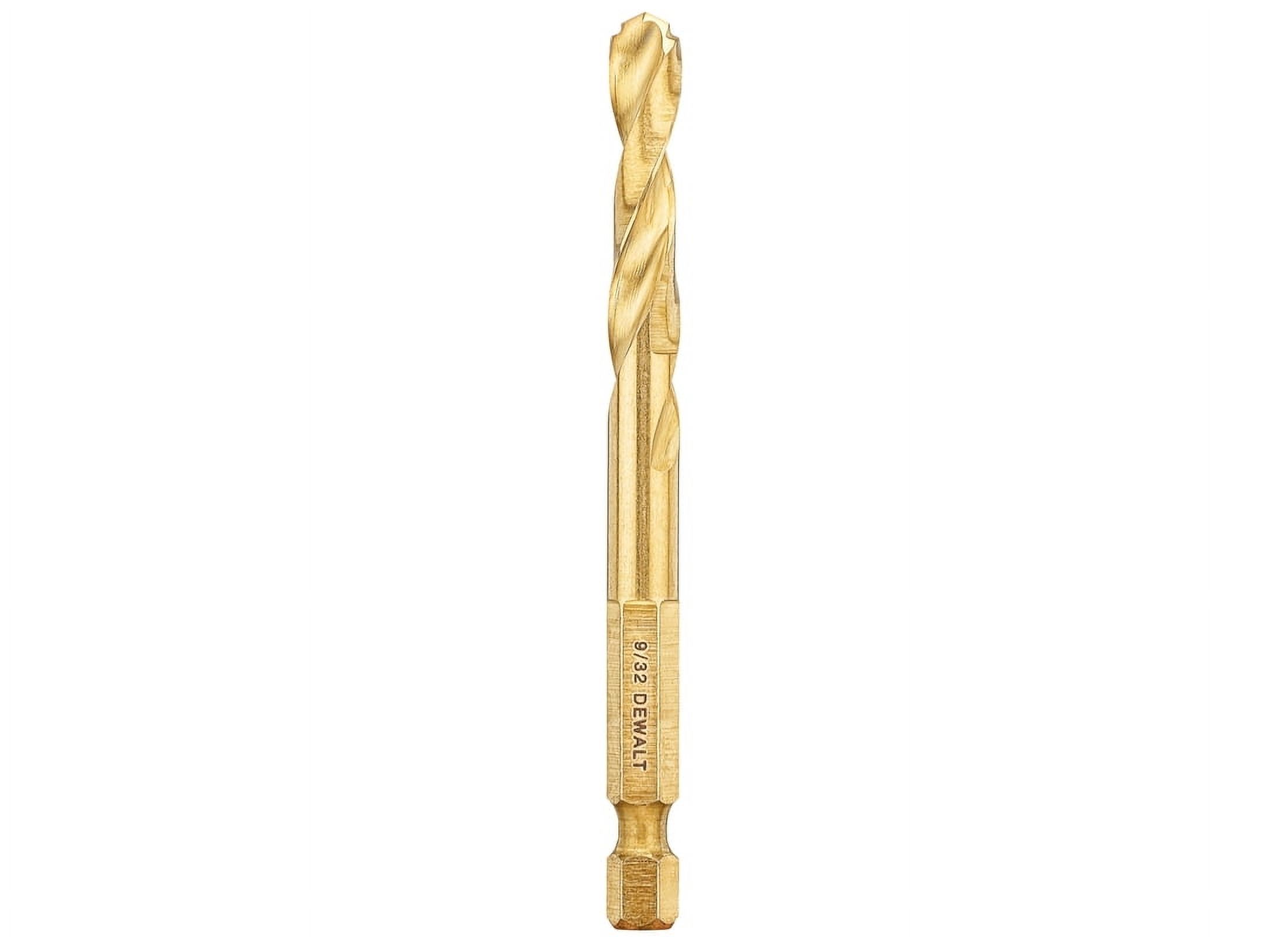 DEWALT DD5118 Impact Drill Bit, 9/32 in Dia, 3-1/2 in OAL, Spiral Flute, 1/4 in Dia Shank, Hex Shank Titanium