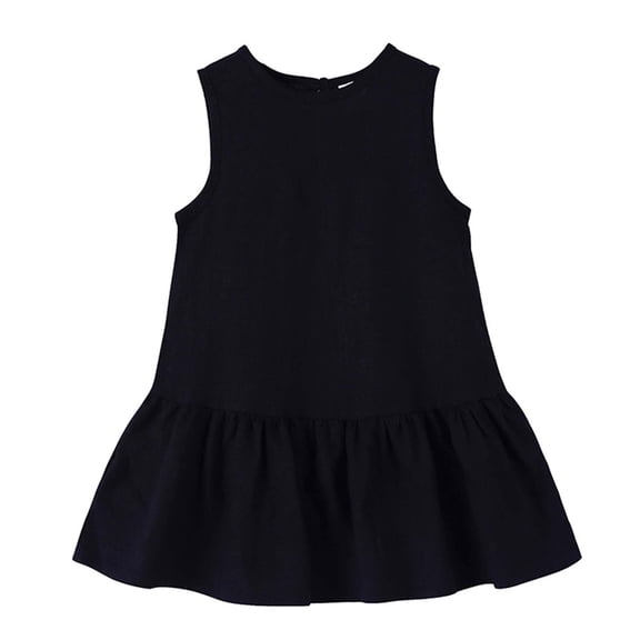 ATORRE Toddler Baby Girls Dress 2026 Summer Casual Solid Color Cute Ruffle Hem Sleeveless Round Neck Dresses Black 5-6 Years