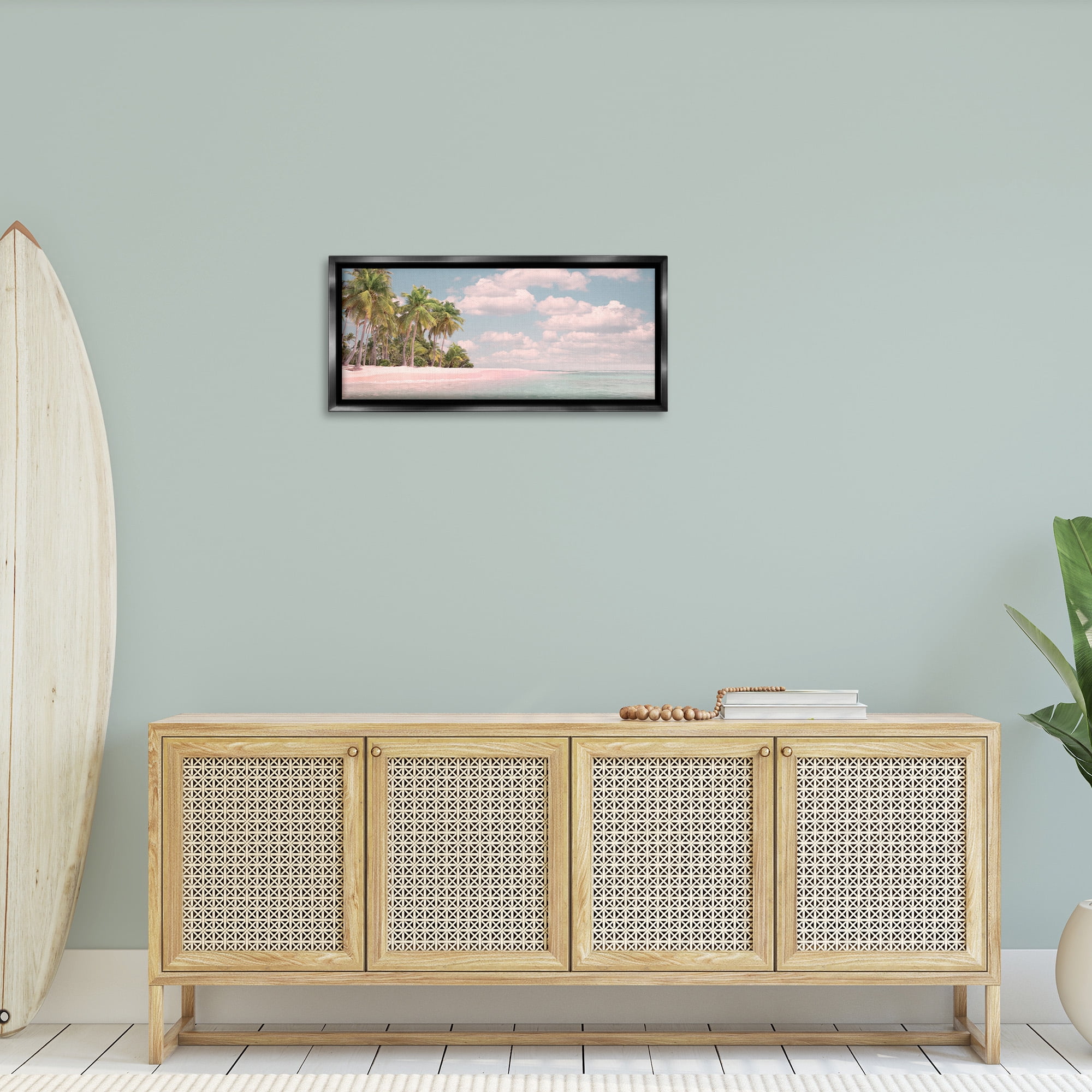 Stupell Industries Clear Water Tropical Beach Coast Nature Photography Black Floater Framed Canvas Art Print Wall Art, 31 x 14