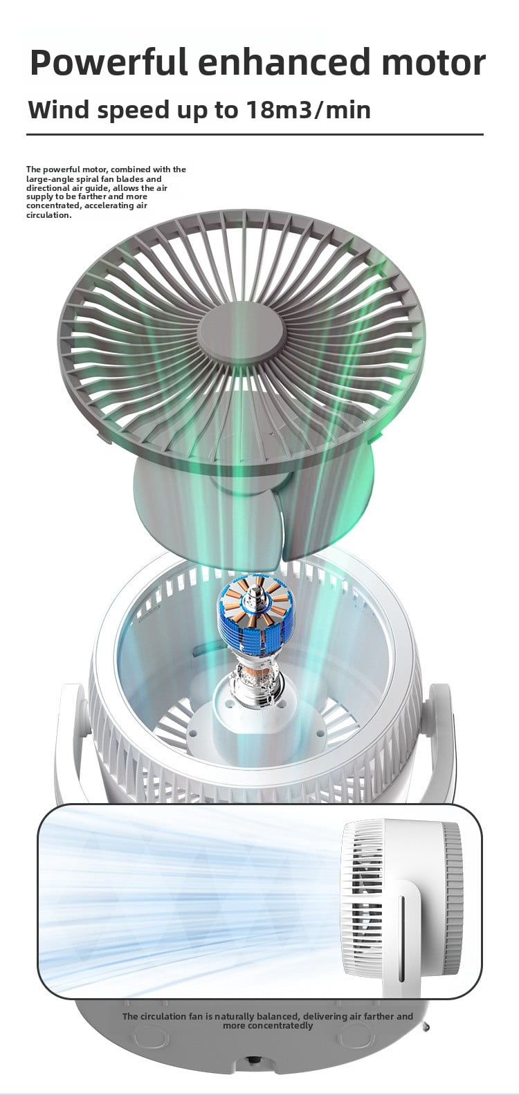 2400mAh USB Rechargeable Desk Fan, 3-Speed Air Circulator with Built-in Night Light, Portable Mini Fan for Indoor, Outdoor & Car Use