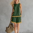 thumbnail image 5 of Women's Summer Casual 2 Piece Outfits Color Block Trim Sleeveless Crewneck Tank Tops and Wide Leg Shorts Sets Lounge Beach Vacation Sets Army Green, 5 of 6
