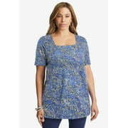 Jessica London Women's Plus Size Stretch Cotton Square Neck Tunic