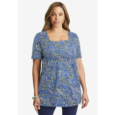 Jessica London Women's Plus Size Stretch Cotton Square Neck Tunic