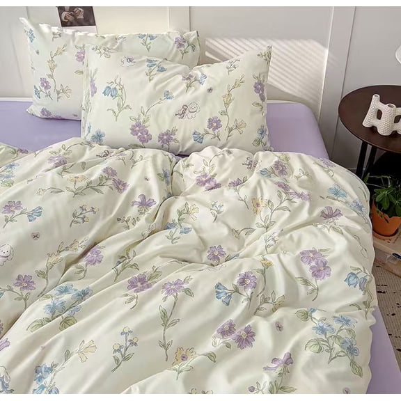 Echovivi Floral Duvet Cover Set 3 Pieces, Soft Brushed Microfiber Botanical Bedding Set with 1 Duvet Cover and 2 Pillowcases, Vintage Cottagecore Farmhouse Comforter Cover Set for All Seasons