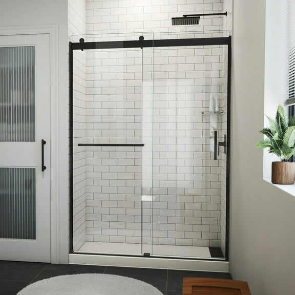 Sapphire-V 50-54 in. W x 76 in. H Bypass Shower Door in Matte Black and Clear Glass