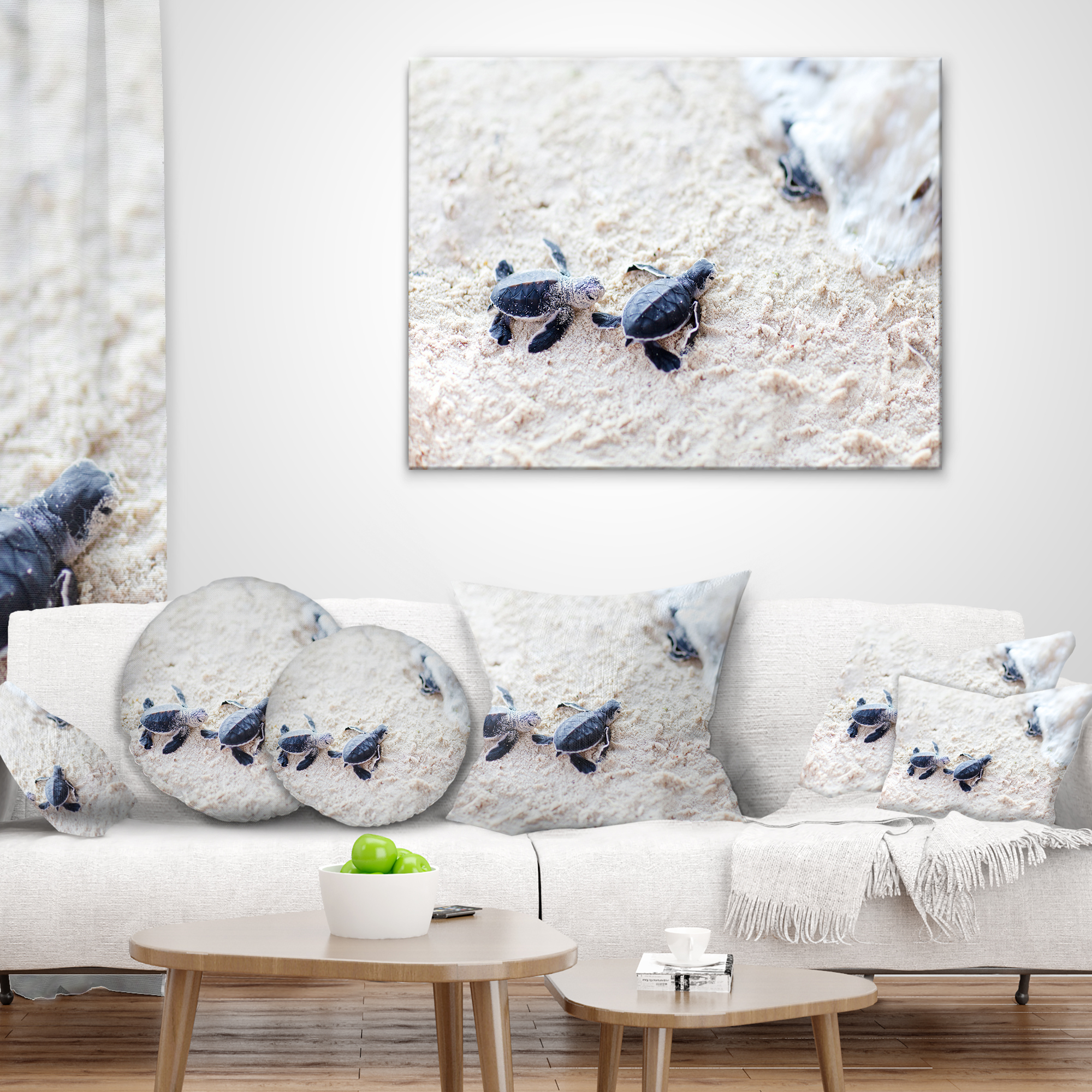 Designart Baby Green Turtles on Sand - Animal Throw Pillow - 12x20