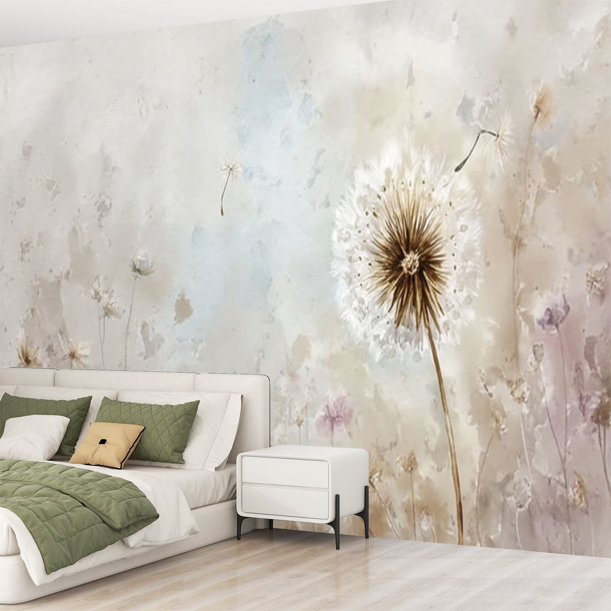 Peel and Stick Wallpaper Floral Watercolor Dandelion Abstract Botanical Dreamy Garden Modern Art Wall Mural Decor Self Adhesive and Removable 69in x 98in