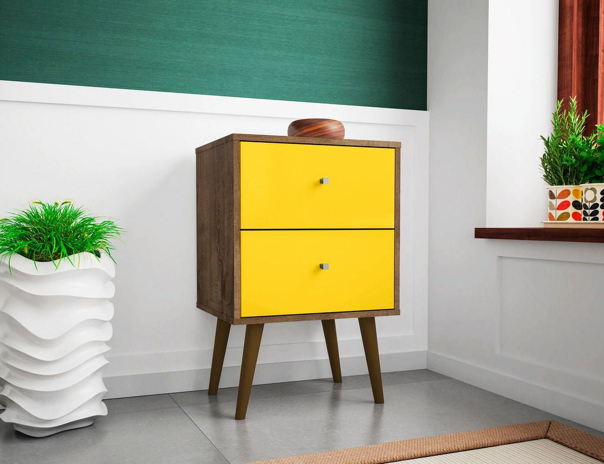 Liberty Mid-Century Modern Nightstand 2.0 with 2 Full Extension Drawers with Solid Wood Legs